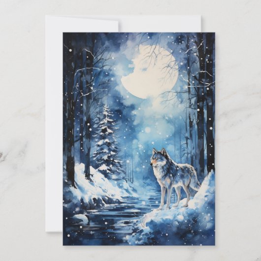 Cartes Pour Fêtes Annuelles Lune de loup d'hiver (Devant)