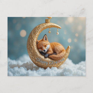Cartes Pour Fêtes Annuelles Lune de renard endormi Noël Nuit d'hiver cosy