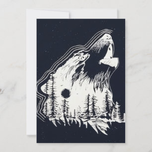 Cartes Pour Fêtes Annuelles Lune Forêt de pins d'hiver Wolf