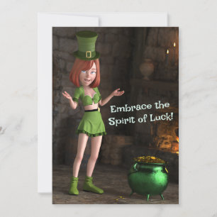 Cartes Pour Fêtes Annuelles Lutin Fille Toon à côté du Pot d'Or