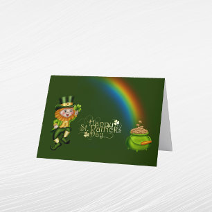 Cartes Pour Fêtes Annuelles Lutin Vert Pot d'Or Arc-en-ciel St-Patrick