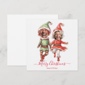 Cartes Pour Fêtes Annuelles lutins de Noël couple (Devant / Derrière)
