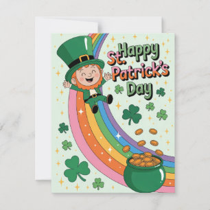 Cartes Pour Fêtes Annuelles Lutins mignons avec la Saint-Patrick arc-en-ciel