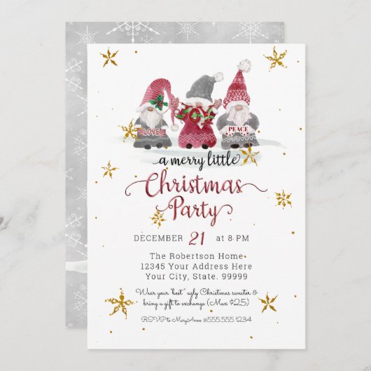 Cartes Pour Fêtes Annuelles Lutins Rouges Aiment Joie Paix Renne Joyeux Noël (Devant / Derrière)