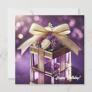 Cartes Pour Fêtes Annuelles Lux violet verre floral cadeau or chiffon arc