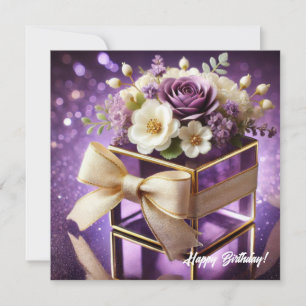 Cartes Pour Fêtes Annuelles Lux violet verre floral cadeau or chiffon arc