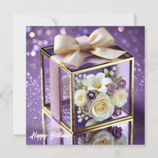 Cartes Pour Fêtes Annuelles Lux violet verre floral cadeau or chiffon arc