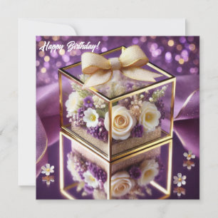 Cartes Pour Fêtes Annuelles Lux violet verre floral cadeau or chiffon arc