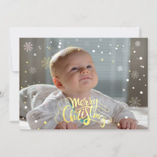 Cartes Pour Fêtes Annuelles Luxe Faux Gold Falling Snow Christmas Photocard