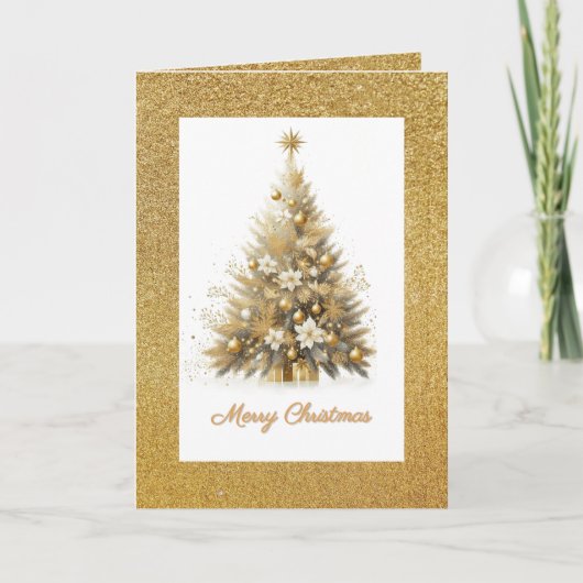 Cartes Pour Fêtes Annuelles Luxe Gold Sparkle Noël Arbre Salutation (Devant)