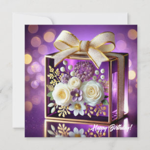 Cartes Pour Fêtes Annuelles Luxe violet verre fleuri cadeau or chiffon arc