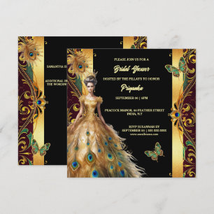 Cartes Pour Fêtes Annuelles Luxueux paon ballgown plumes or noir chic