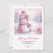 Cartes Pour Fêtes Annuelles Luxury Pink Snowman Kids Editable Christmas Cards (Devant)