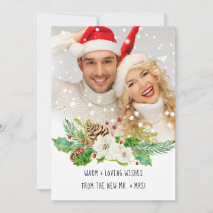 Cartes Pour Fêtes Annuelles M. et Mme First Christmas Watercolor Gold Photo