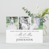 Cartes Pour Fêtes Annuelles M. & Mme Mariage Photo Collage Monogramme moderne (Debout devant)