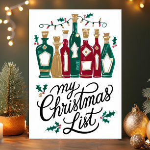 Cartes Pour Fêtes Annuelles Ma liste de Noël Bouteilles de vin Drôle