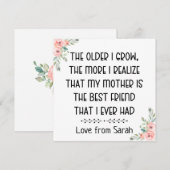 Cartes Pour Fêtes Annuelles ma mère est ma meilleure amie, Cadeau sentimental (Devant / Derrière)