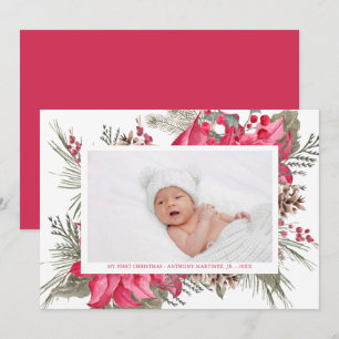 Cartes Pour Fêtes Annuelles Ma première photo de Noël Rouge Poinsettia bébé