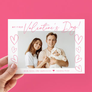 Cartes Pour Fêtes Annuelles Ma première Saint Valentin Pink Script photo