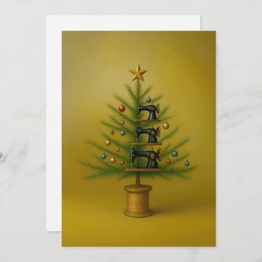 Cartes Pour Fêtes Annuelles Machine à coudre sapin de Noël Joyeux Noël (Devant / Derrière)