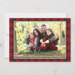 Cartes Pour Fêtes Annuelles Machine à écrire Texte Plaid Famille Photo Kraft