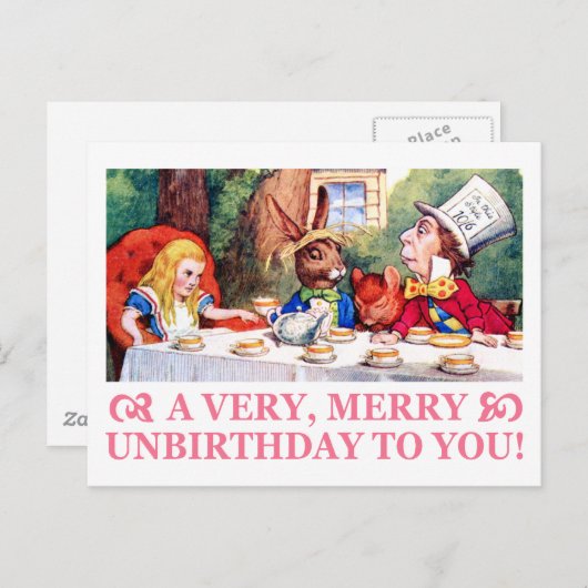 CARTES POUR FÊTES ANNUELLES MAD HATER SOUHAITE ALICE UN JOLI ANNIVERSAIRE ! (Devant / Derrière)