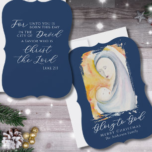 Cartes Pour Fêtes Annuelles Madone et Enfant Écriture Sainte Navy Blue