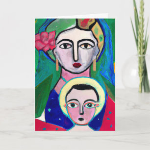 Cartes Pour Fêtes Annuelles Madone et Enfant Jésus Noël Art Populaire Primitif