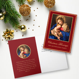 Cartes Pour Fêtes Annuelles Madonna et Noël de l'enfant et de l'or rouge relig