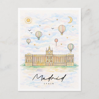 Cartes Pour Fêtes Annuelles Madrid Skyline Watercolor | Spain Travel