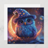 Cartes Pour Fêtes Annuelles Magic Owl Wizard on the Moon : Magical Imaginaire (Devant / Derrière)