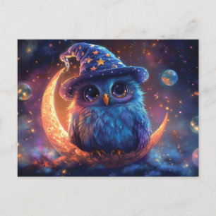 Cartes Pour Fêtes Annuelles Magic Owl Wizard on the Moon : Magical Imaginaire