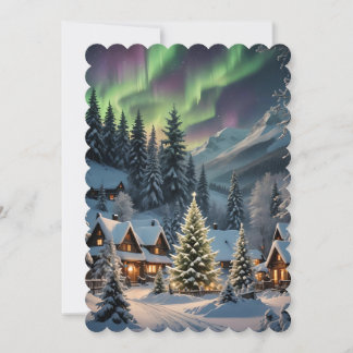 Cartes Pour Fêtes Annuelles Magical Christmas, mountain village, polar lights