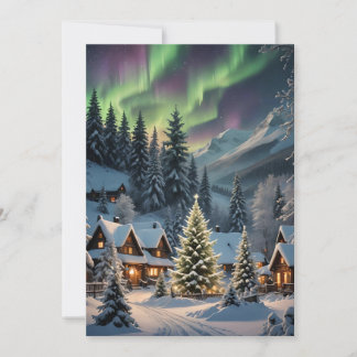 Cartes Pour Fêtes Annuelles Magical Christmas, mountain village, polar lights