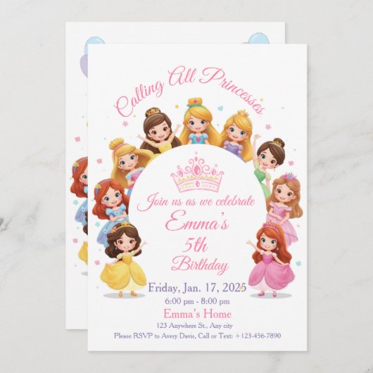 Cartes Pour Fêtes Annuelles Magical Disney Princess Birthday Card for Girls (Devant / Derrière)