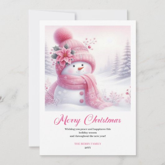 Cartes Pour Fêtes Annuelles Magical Pink Snowman Kids Printable Christmas Card (Devant)