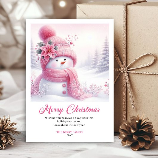 Cartes Pour Fêtes Annuelles Magical Pink Snowman Kids Printable Christmas Card