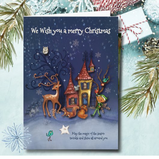 Cartes Pour Fêtes Annuelles Magical Snowy Christmas Village | Elf & Reindeer