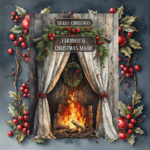 Cartes Pour Fêtes Annuelles Magie de Noël de la cheminée de ferme rustique 