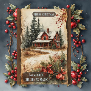 Cartes Pour Fêtes Annuelles Magie de Noël rustique de ferme en bois de campagn
