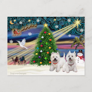 Cartes Pour Fêtes Annuelles Magie de Noël West Highland Terrier (deux)