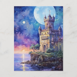 Cartes Pour Fêtes Annuelles Magie Lune au-dessus d'un château portugais à la f
