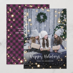 Cartes Pour Fêtes Annuelles Magique Buffle violet Plaid Neige Stars Photo