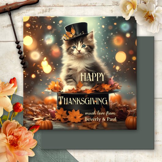 Cartes Pour Fêtes Annuelles Magique Kitten Fun Thanksgiving