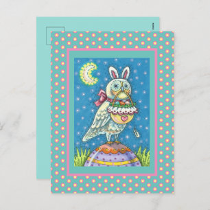 CARTES POUR FÊTES ANNUELLES MAGIQUE OWL & EASTER BASKET, OISEAU D'ART FOLK BLA