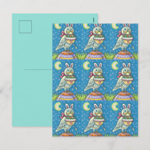 CARTES POUR FÊTES ANNUELLES MAGIQUE OWL & EASTER BASKET, OISEAU D'ART FOLK BLA