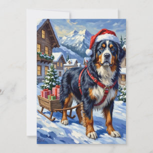 Cartes Pour Fêtes Annuelles Magnifique chien de montagne bernois Noël alpin