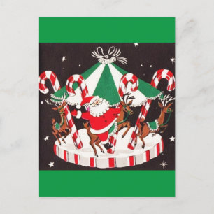 Cartes Pour Fêtes Annuelles Magnifique Père Noël & Reindeer Vintage du milieu 