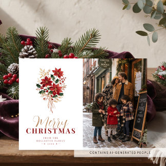 Cartes Pour Fêtes Annuelles Magnifique Poinsettia d'hiver Photo de Noël TLW26