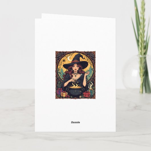 Cartes Pour Fêtes Annuelles Magnifiquement Enchanter Sorcière Avec Araignées (Dos)
